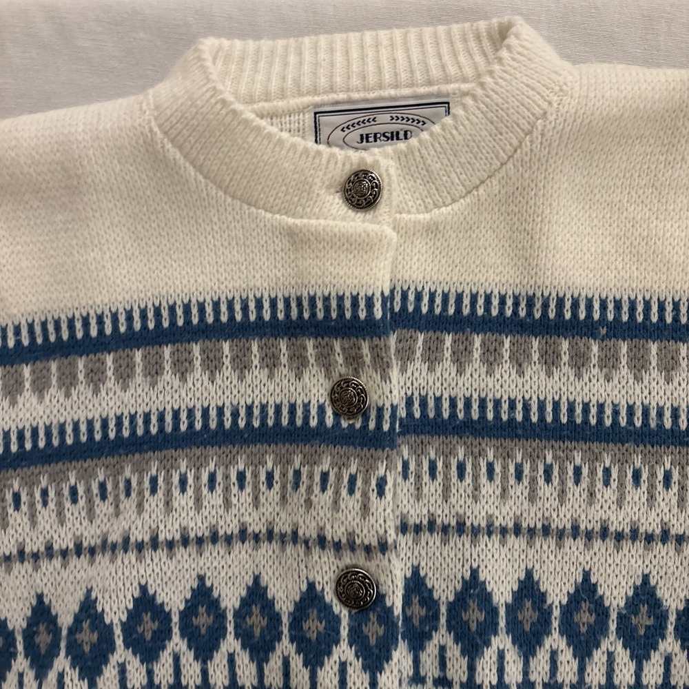 Vtg 60s 70s Jersild Cardigan Womens Medium Fair Isle Norwegian Knit Sweater - Picture 2 of 9